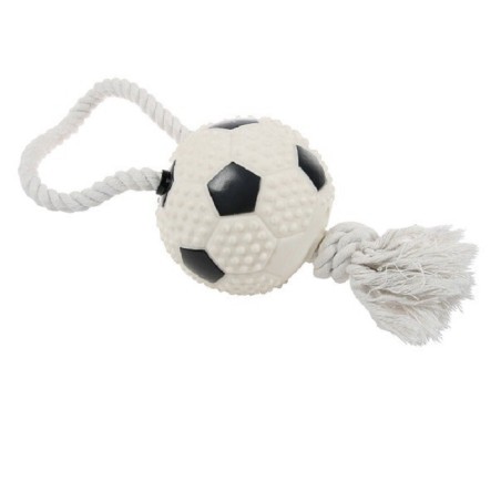 JOUET VINYLE BALLE FOOT + CORDE - 10CM